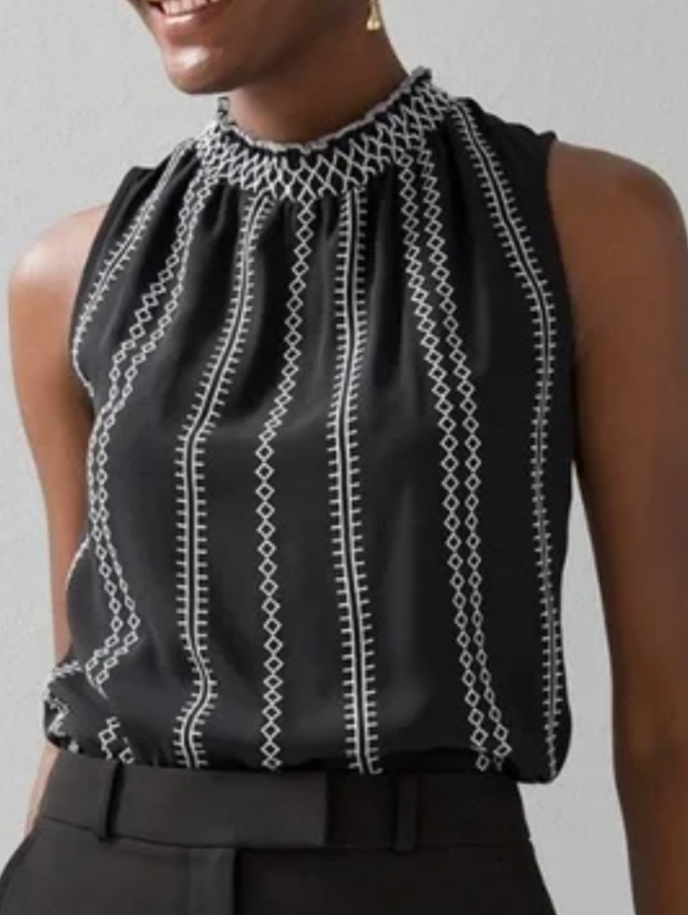 White House Black Market Embroidered Black Halter-Style Sleeveless Camisole